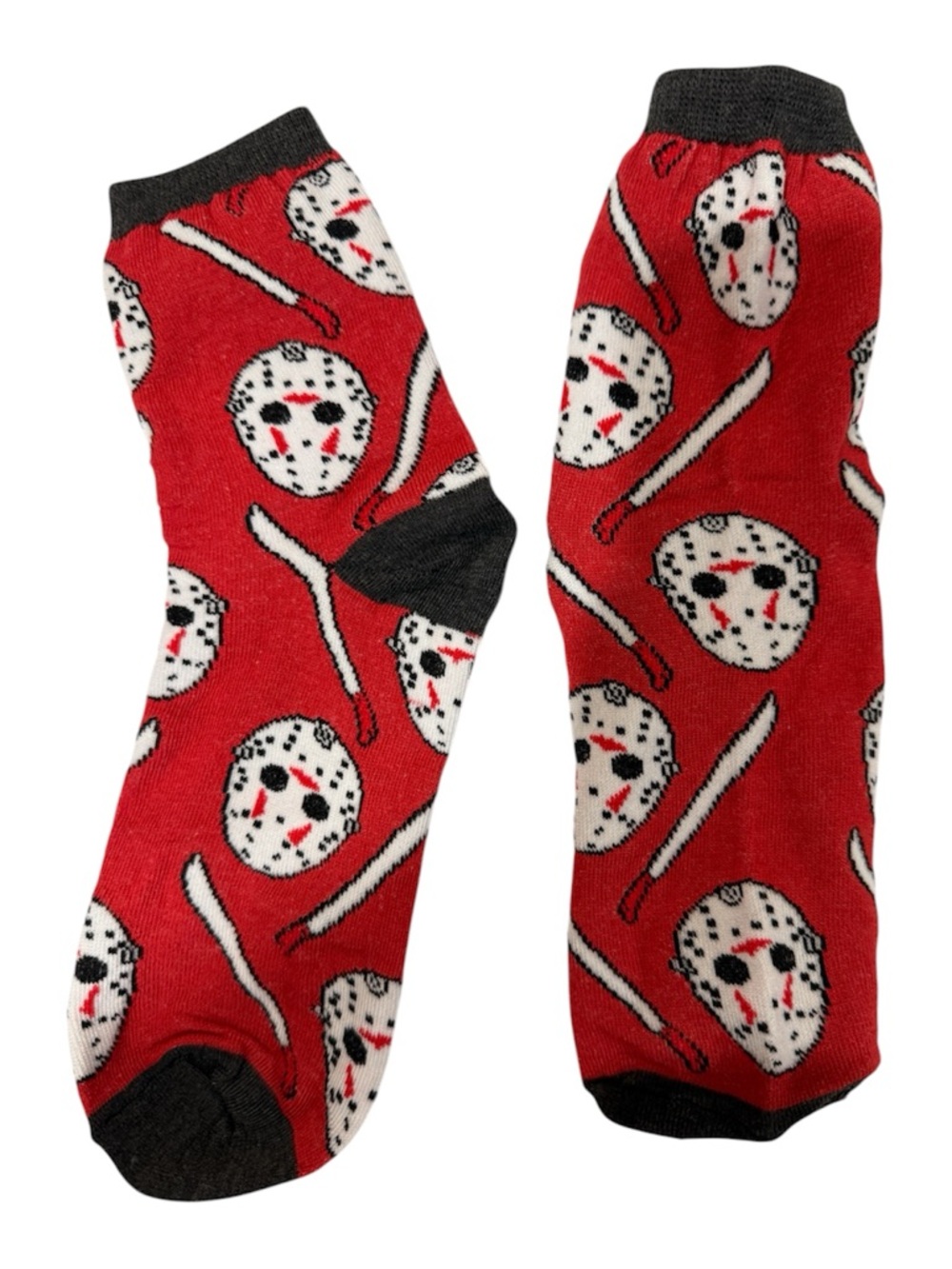 Men's Red Novelty Jason Mask & Knife Ankle Socks